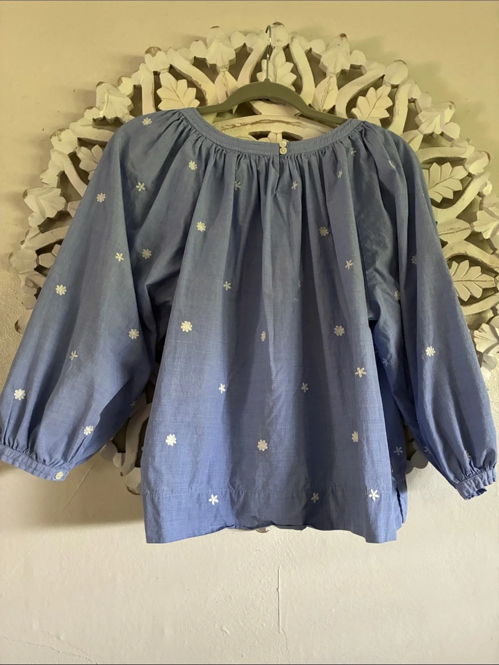 J. Crew Blue Embroidered Peasant Blouse